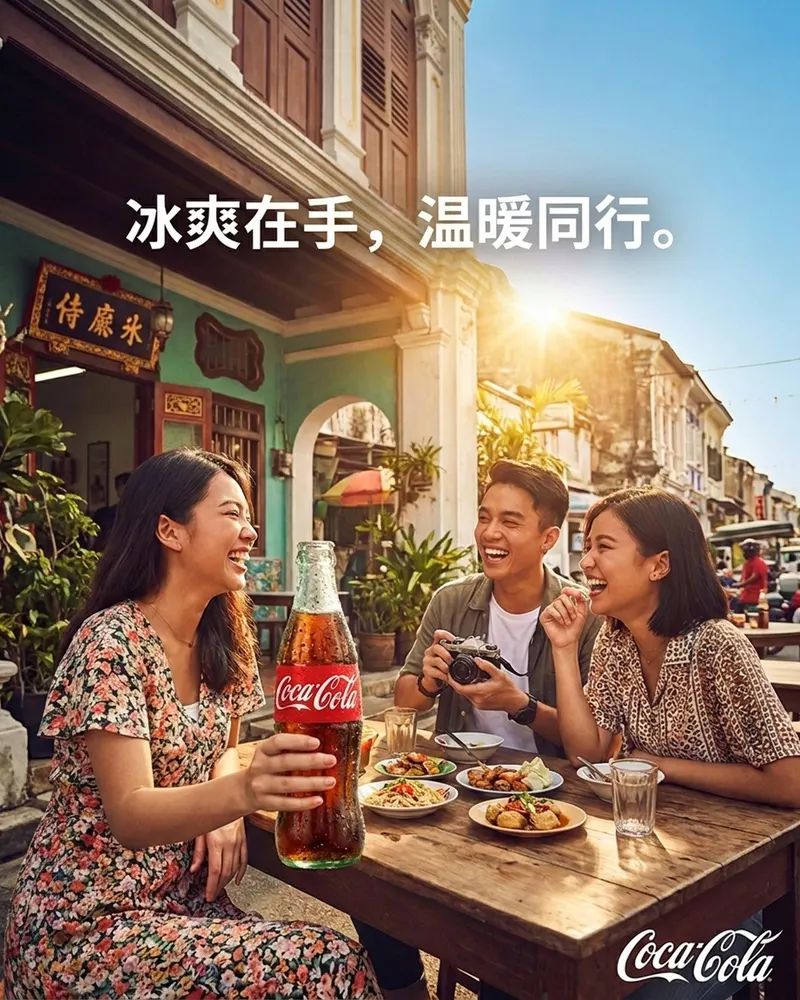Concept Instagram post for Coca-Cola, made with Sphere. Headline: 冰爽在手,温暖同行。