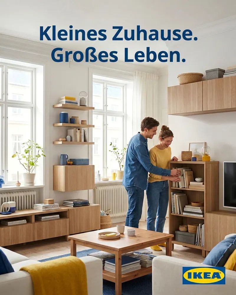 Concept Instagram post for IKEA, made with Sphere. Headline: Kleines Zuhause. Großes Leben.