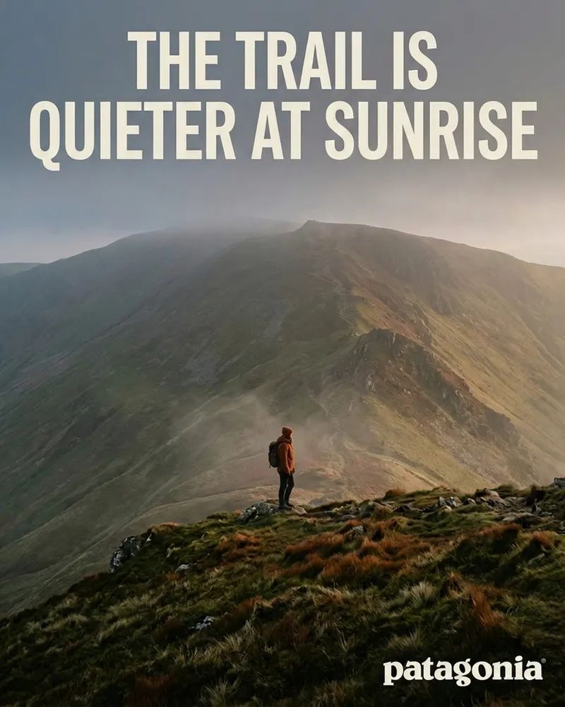 Concept Instagram post for Patagonia, made with Sphere. Headline: The trail is quieter at sunrise