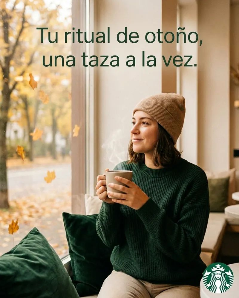 Concept Instagram post for Starbucks, made with Sphere. Headline: Tu ritual de otoño, una taza a la vez.